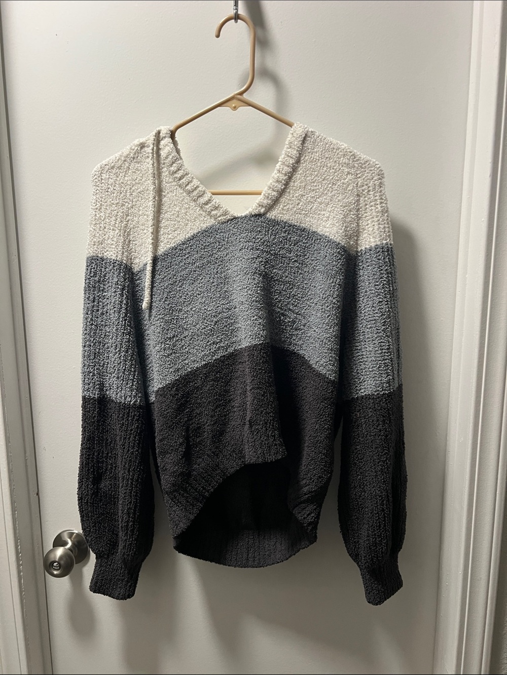 SO Colorblock V-Neck Hoodie Sweater - Cream, Light Gray & Charcoal